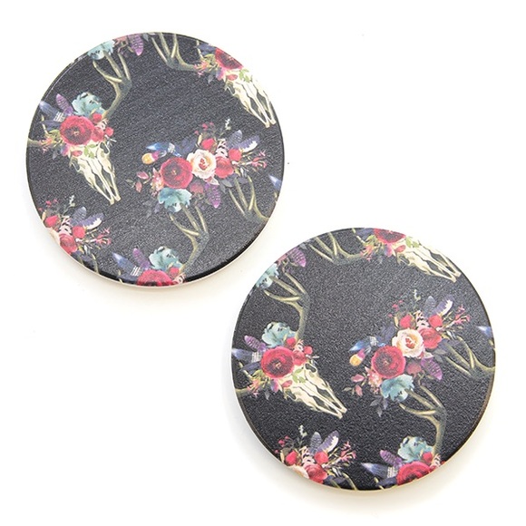 ❌SOLD❌ Longhorn floral car coasters set - Picture 1 of 1